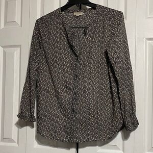 LOFT outlet cotton lightweight floral button down blouse top shirt size LARGE